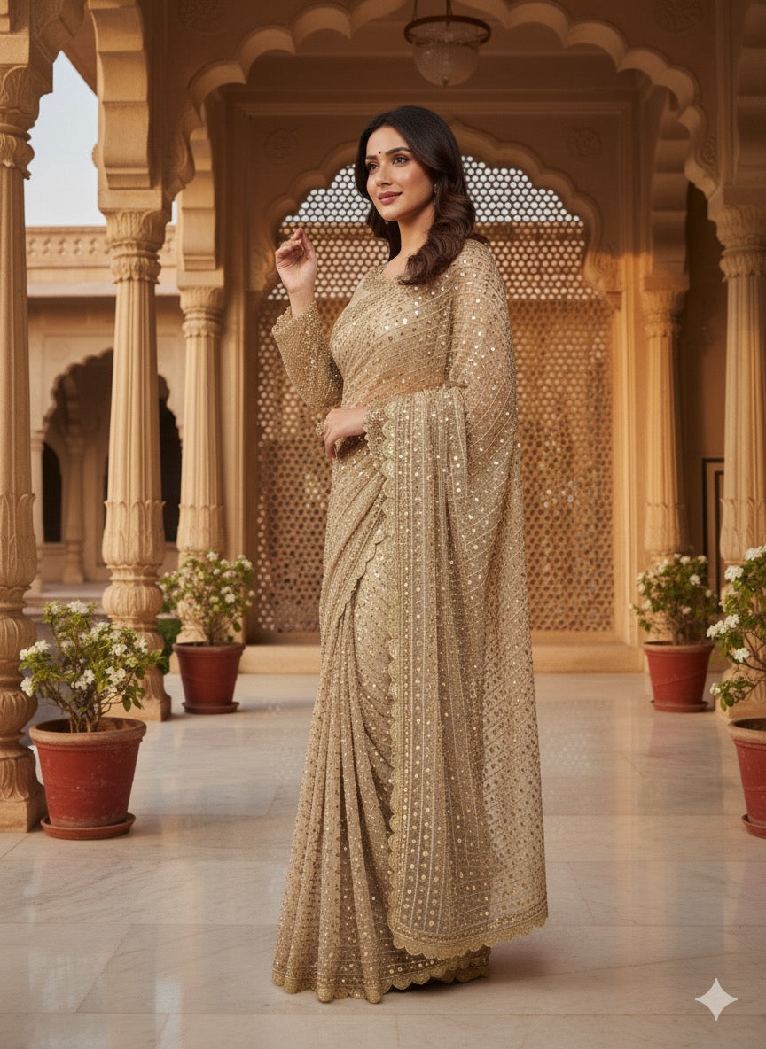 Aura Gold Net Saree