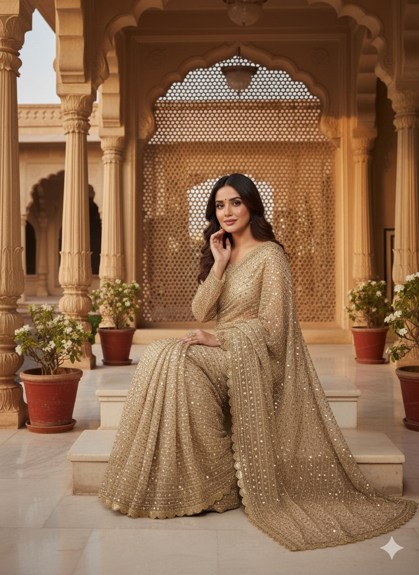 Aura Gold Net Saree