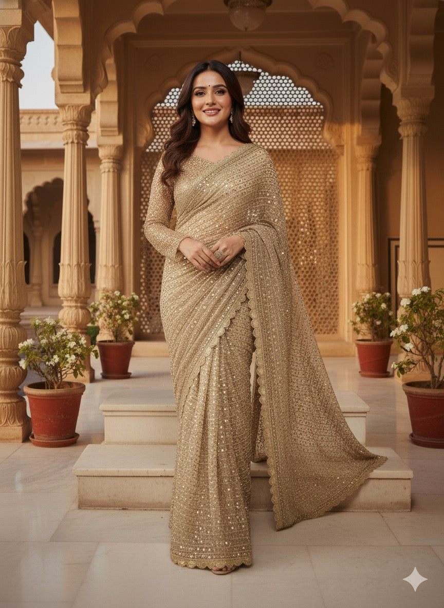Aura Gold Net Saree