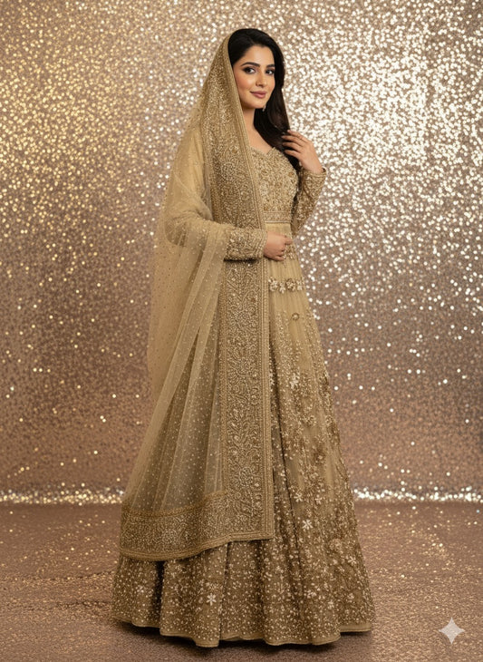 ✨ The Golden Radiance Net Anarkali