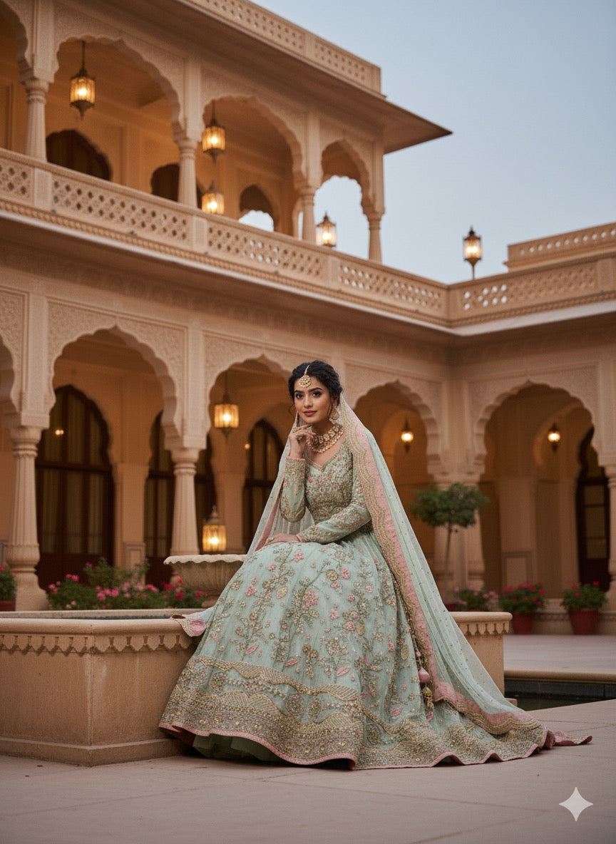 🌸 The Celeste Hand-Embellished Net Lehenga Set