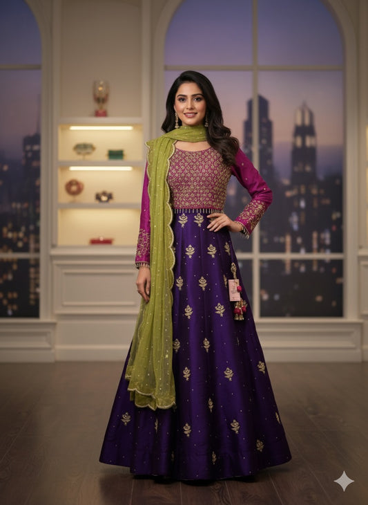 Regal Plum and Chartreuse Lehnga Choli Set