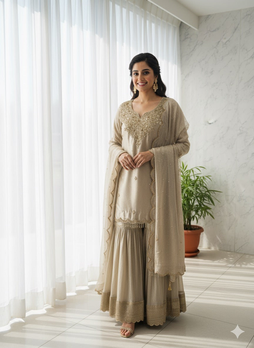 Champagne crush gharara set