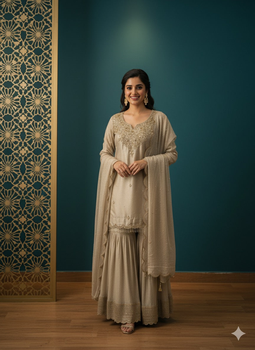 Champagne crush gharara set