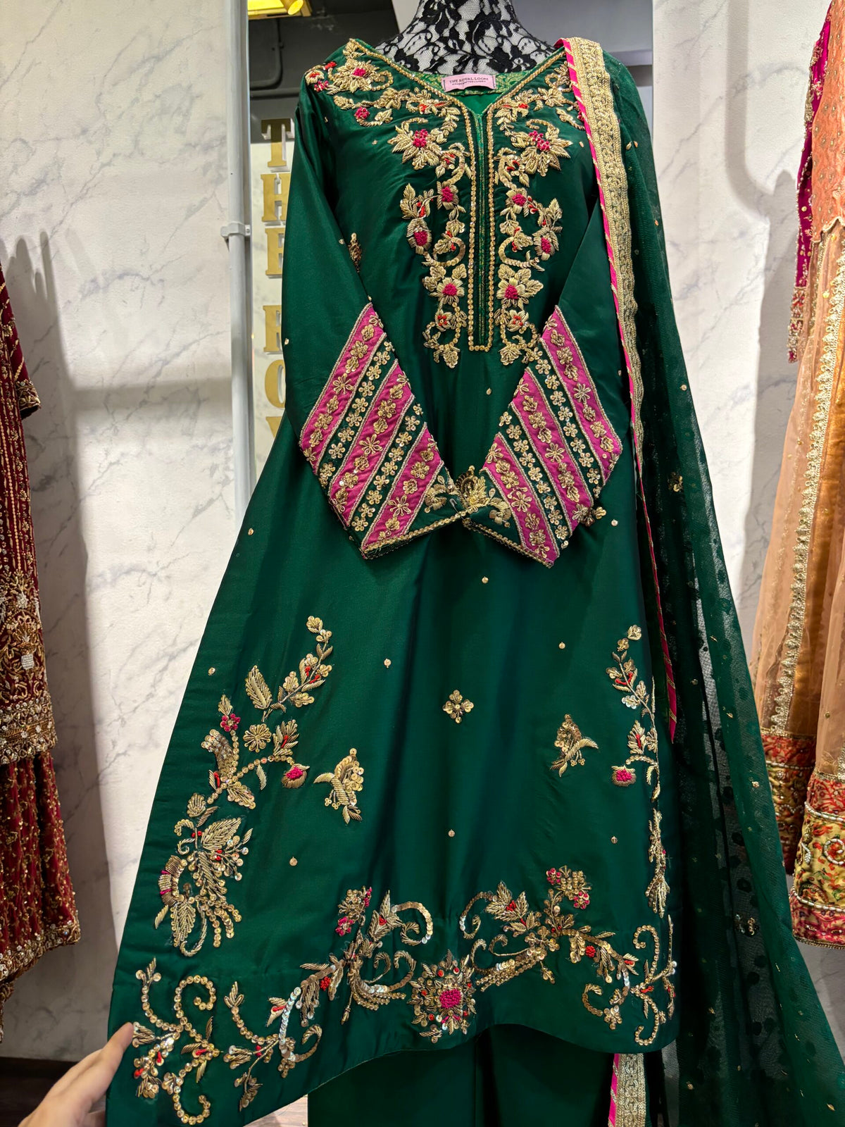 Emerald Dream: Hand-Embroidered Silk Ensemble