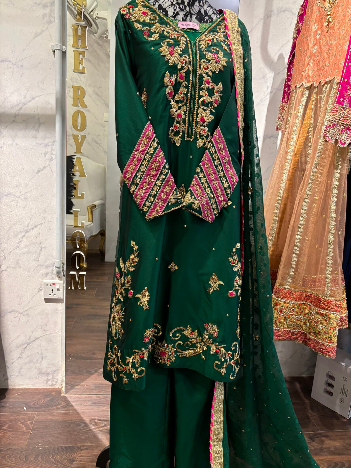 Emerald Dream: Hand-Embroidered Silk Ensemble