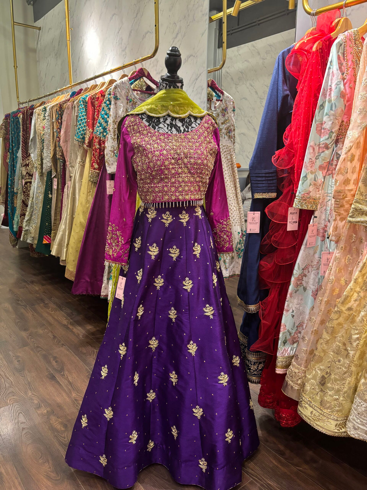 Regal Plum and Chartreuse Lehnga Choli Set