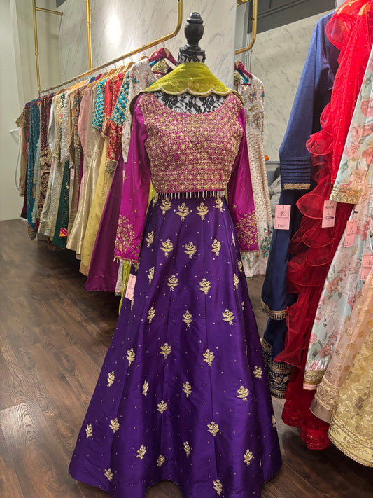 Regal Plum and Chartreuse Lehnga Choli Set