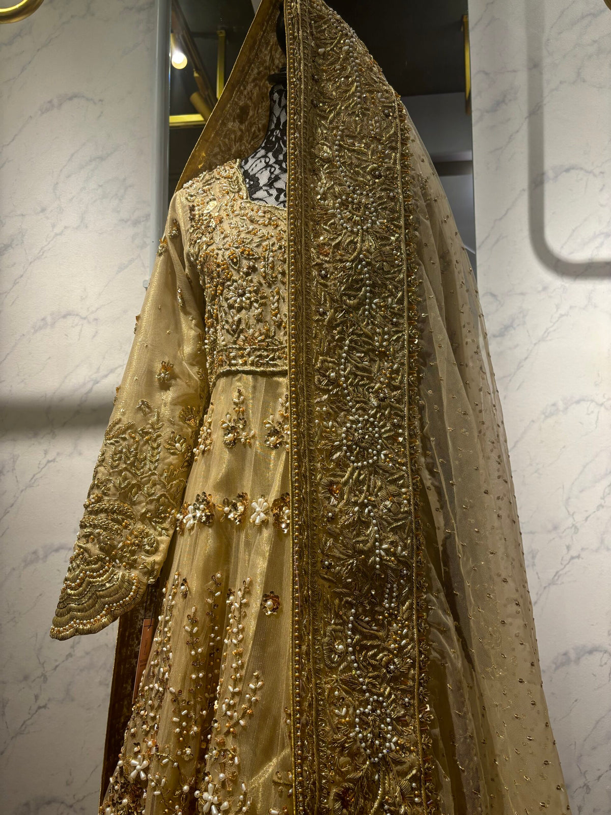 ✨ The Golden Radiance Net Anarkali