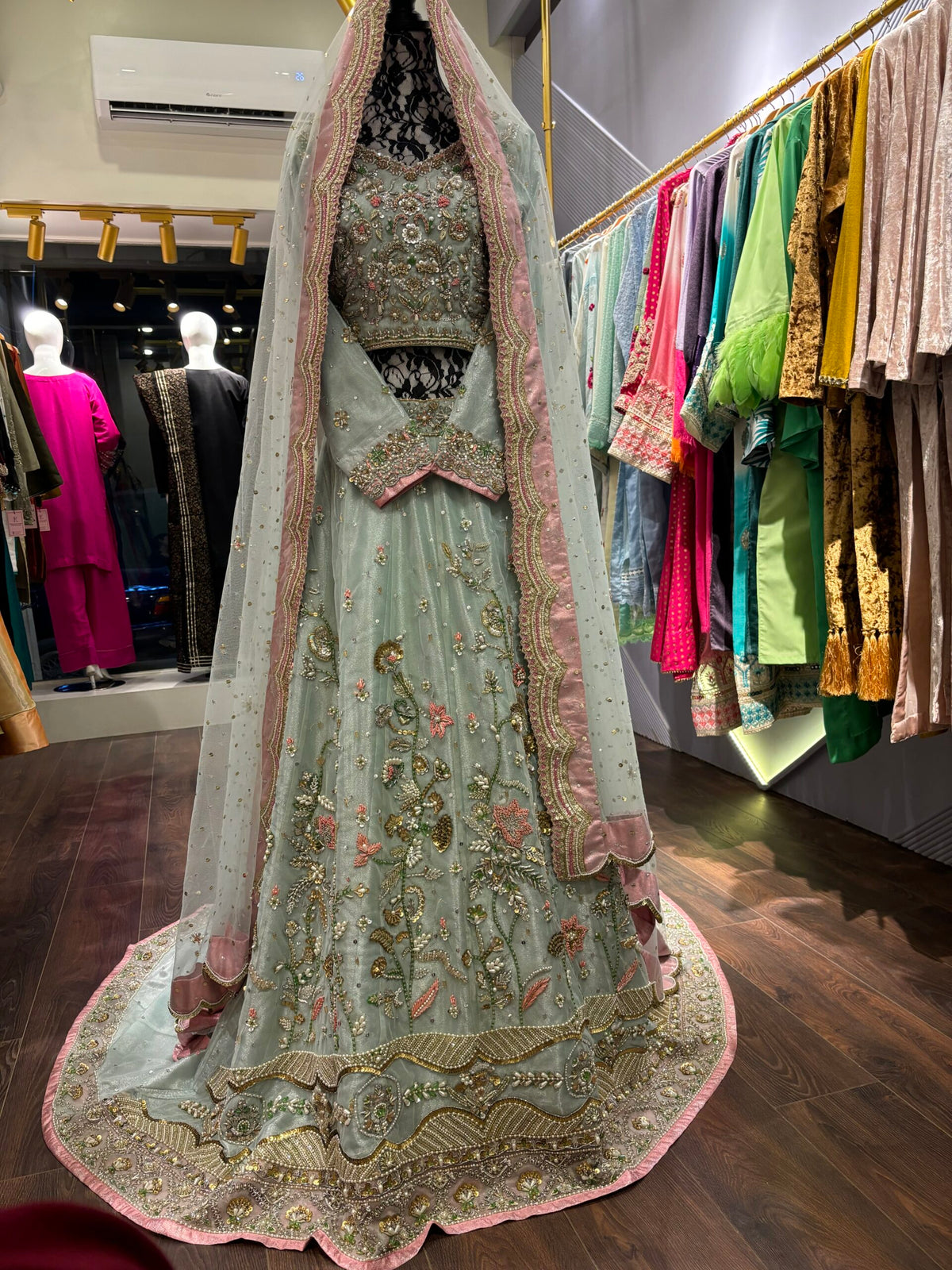 🌸 The Celeste Hand-Embellished Net Lehenga Set