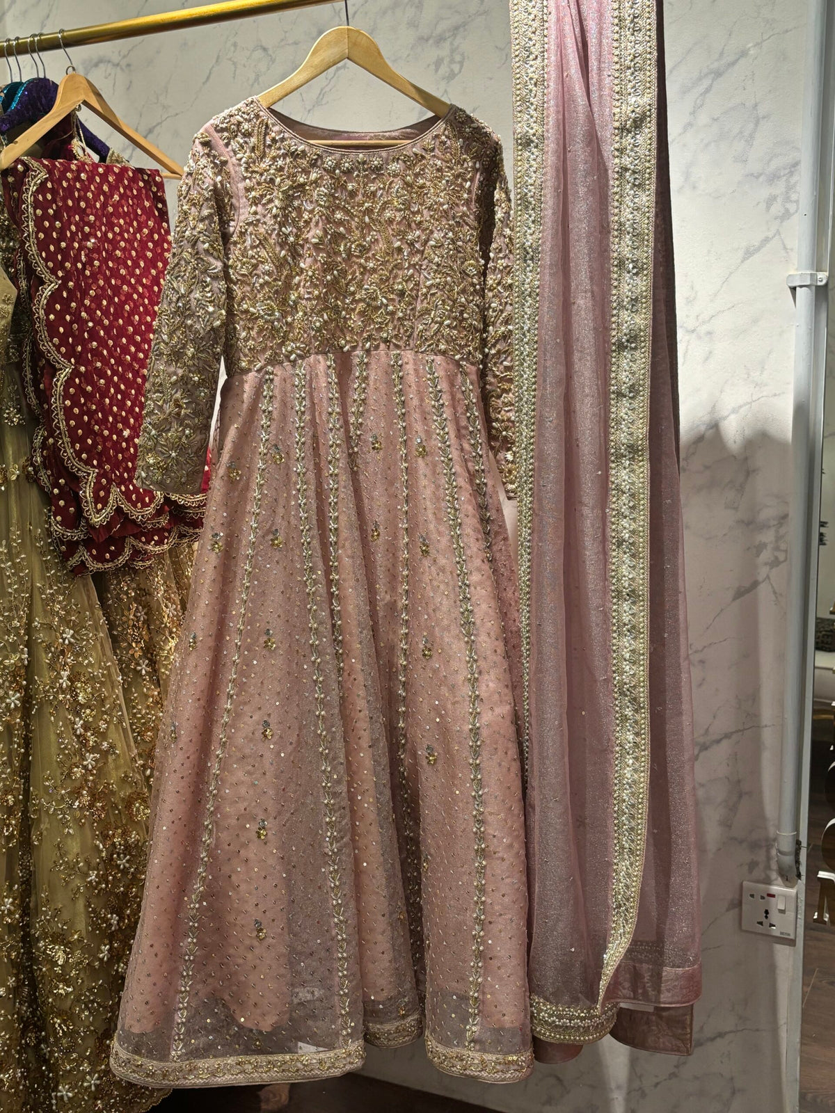 Anne Maxi (Dusty Pink): The Hand-Embroidered Zari Net Frock and Dupatta Set