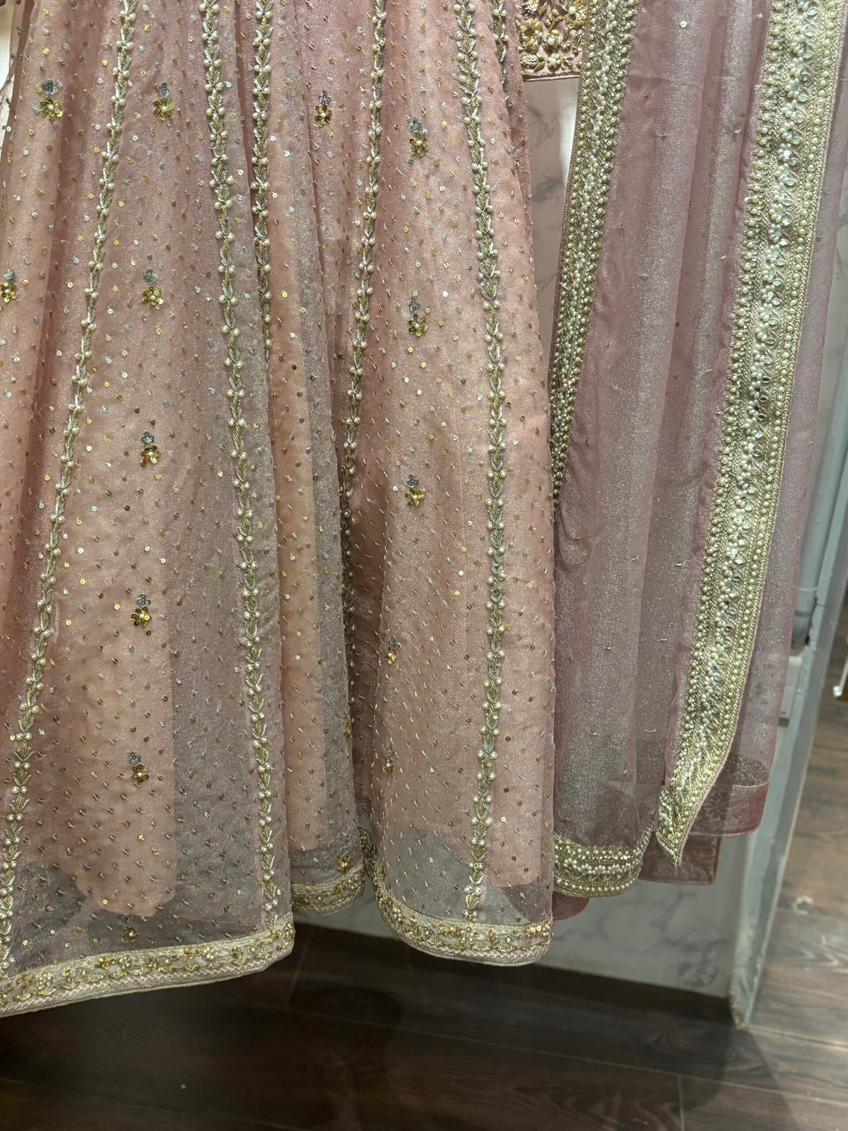 Anne Maxi (Dusty Pink): The Hand-Embroidered Zari Net Frock and Dupatta Set