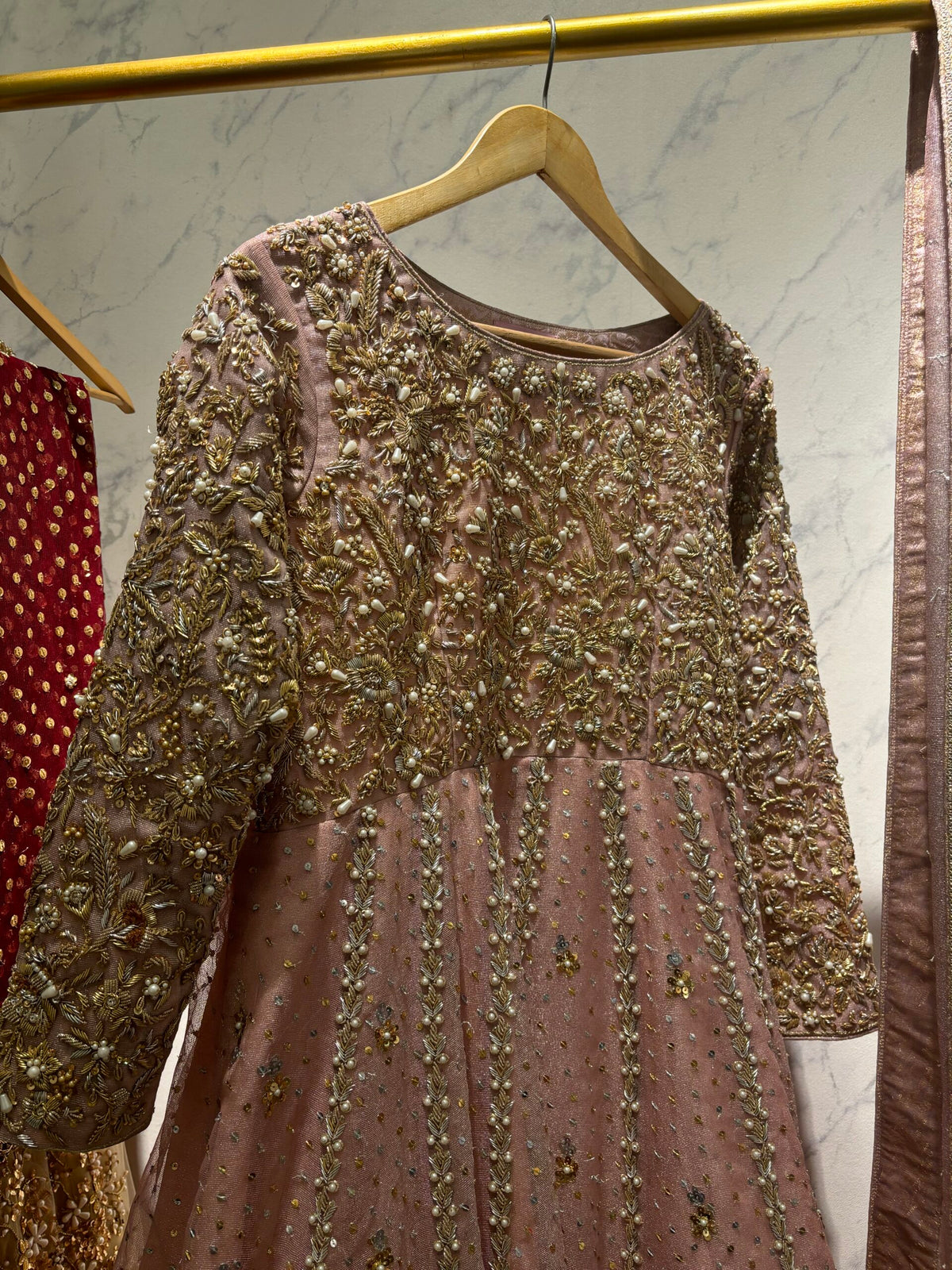Anne Maxi (Dusty Pink): The Hand-Embroidered Zari Net Frock and Dupatta Set